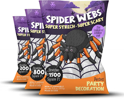 Halloween Spider Web Decoration, 200 Square Feet & Plastic Spiders, Halloween Party Supplies, Spider Webs (Small, 200 Sq Feet) (8 Fake Spiders Included)