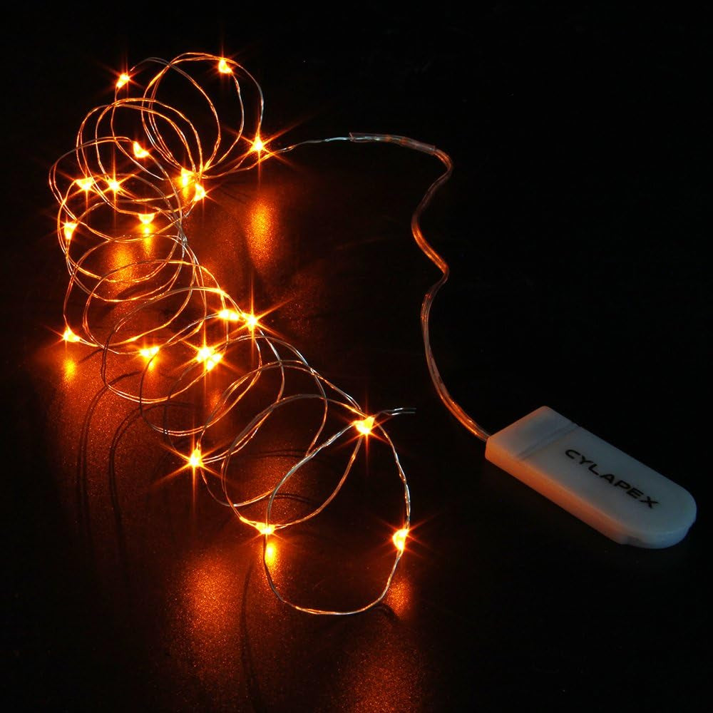 6 Pack Fairy Lights Battery Operated 7Ft 20 LED Mini String Lights Silver Wire Firefly Starry Moon Twinkle Lights for Halloween Mason Jars Party Christmas Centerpiece Table Decorations, Orange