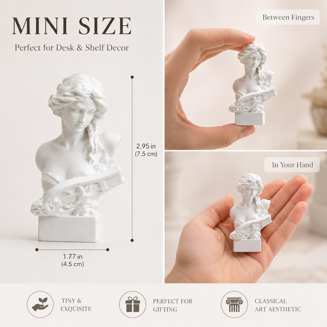 Resin Bust Statue 2.95 Inch Plaster Figurines Mini Home Decoration Sculpture White for Art Hobbyist-Artemis, Home Decoration