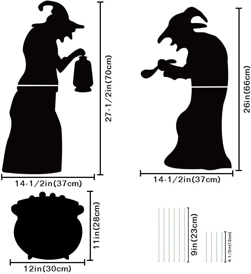Witch Halloween Decorations Outdoor, 2 Large Black Witches with Cauldron, Scary Silhouette Yard Signs with Stakes, Corrugated Plastic, Waterproof Lawn Decorations for Kids Family Home Party