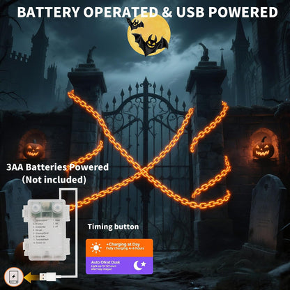 Halloween Chain String Lights, 175 LED 13.7FT Orange Battery USB