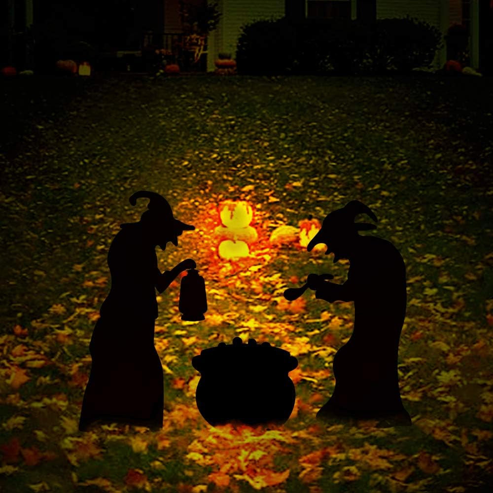 Witch Halloween Decorations Outdoor, 2 Large Black Witches with Cauldron, Scary Silhouette Yard Signs with Stakes, Corrugated Plastic, Waterproof Lawn Decorations for Kids Family Home Party
