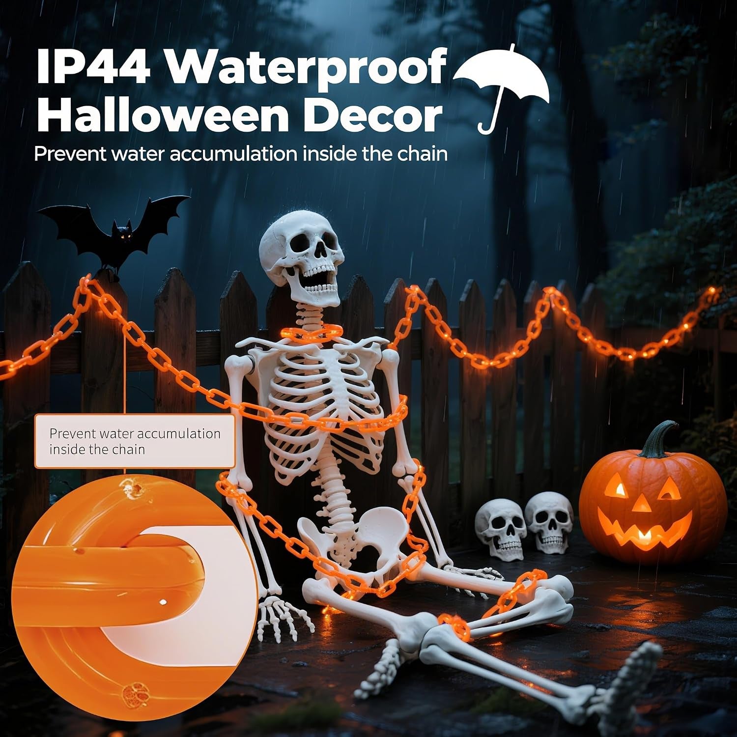 Halloween Chain String Lights, 175 LED 13.7FT Orange Battery USB