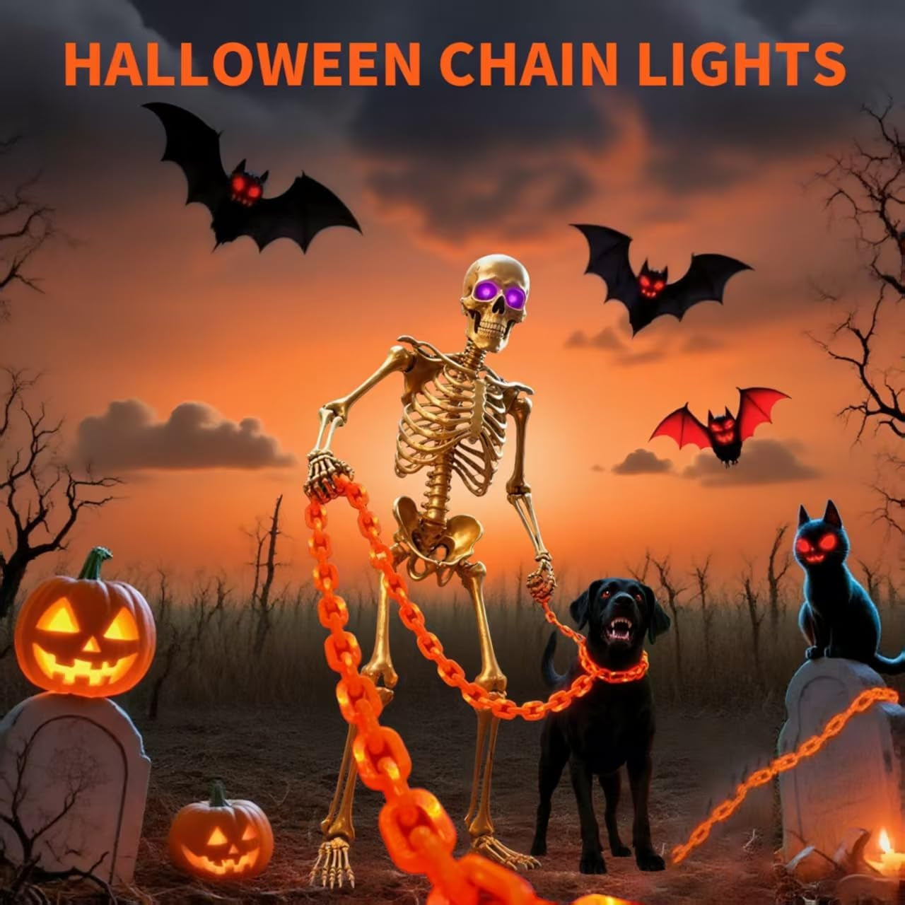 Halloween Chain String Lights, 175 LED 13.7FT Orange Battery USB