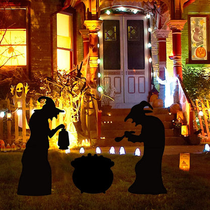 Witch Halloween Decorations Outdoor, 2 Large Black Witches with Cauldron, Scary Silhouette Yard Signs with Stakes, Corrugated Plastic, Waterproof Lawn Decorations for Kids Family Home Party