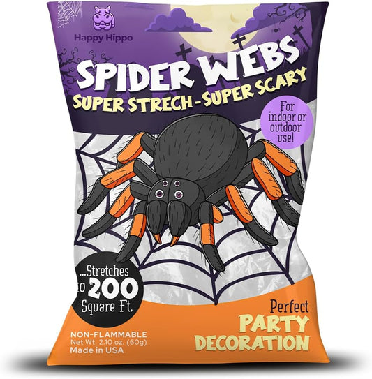 Halloween Spider Web Decoration, 200 Square Feet & Plastic Spiders, Halloween Party Supplies, Spider Webs (Small, 200 Sq Feet) (8 Fake Spiders Included)