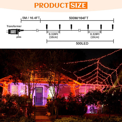 500 LED Halloween Lights Outdoor, 164 FT Fairy Lights with 8 Modes