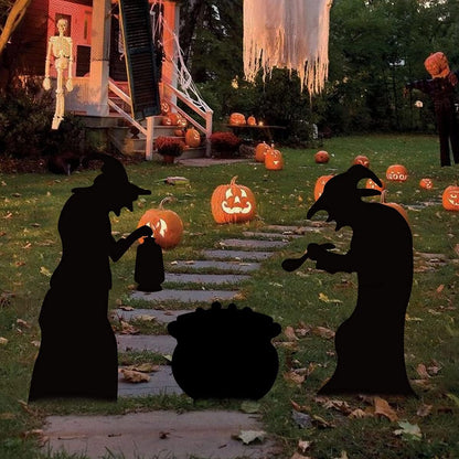 Witch Halloween Decorations Outdoor, 2 Large Black Witches with Cauldron, Scary Silhouette Yard Signs with Stakes, Corrugated Plastic, Waterproof Lawn Decorations for Kids Family Home Party