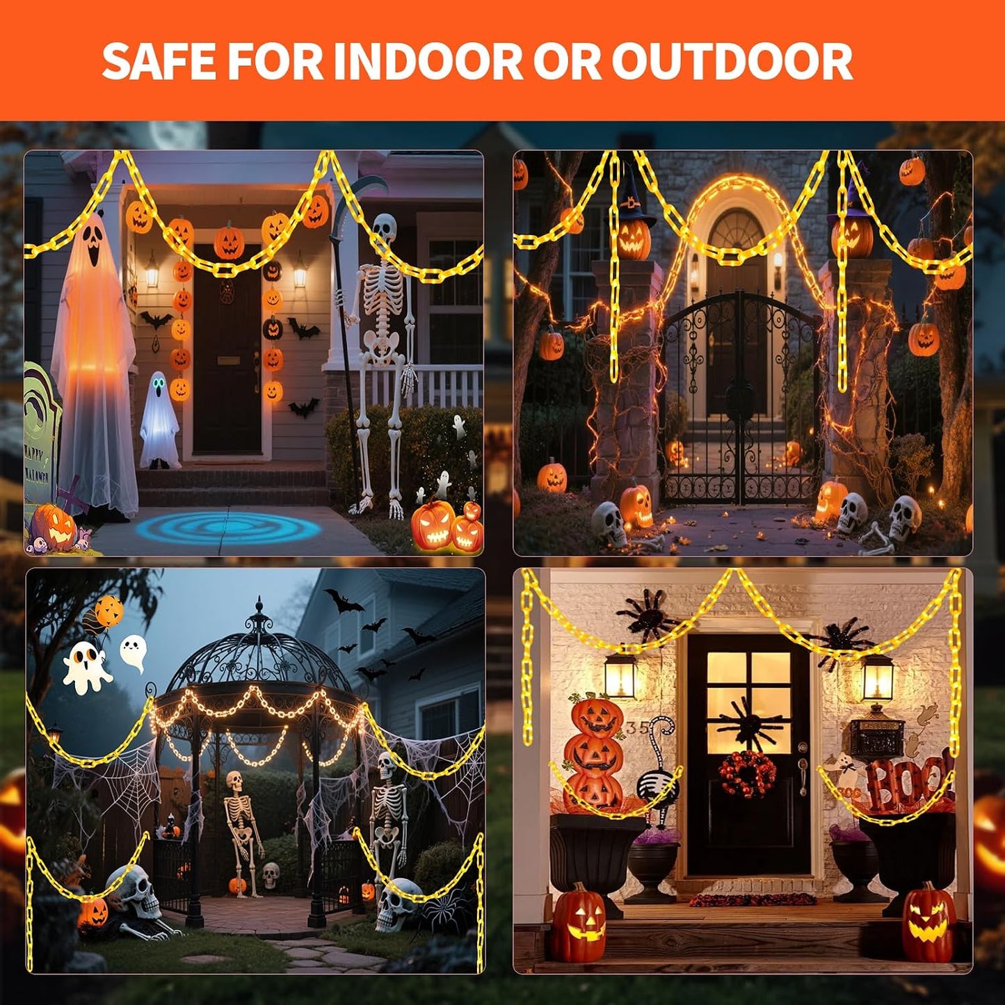 Halloween Chain String Lights, 175 LED 13.7FT Orange Battery USB