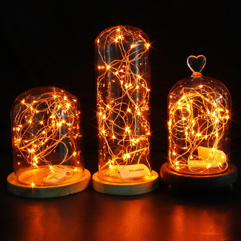 6 Pack Fairy Lights Battery Operated 7Ft 20 LED Mini String Lights Silver Wire Firefly Starry Moon Twinkle Lights for Halloween Mason Jars Party Christmas Centerpiece Table Decorations, Orange