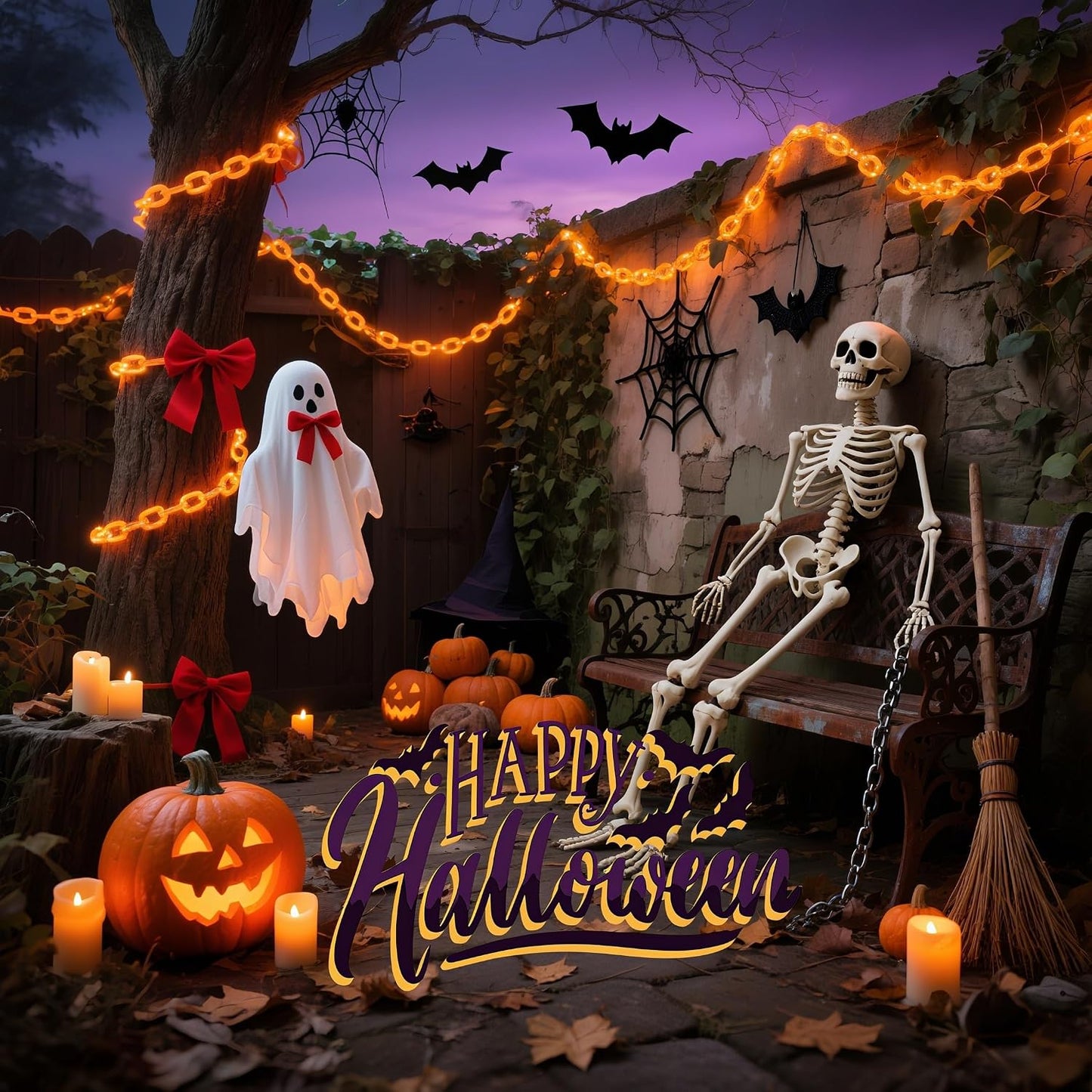 Halloween Chain String Lights, 175 LED 13.7FT Orange Battery USB