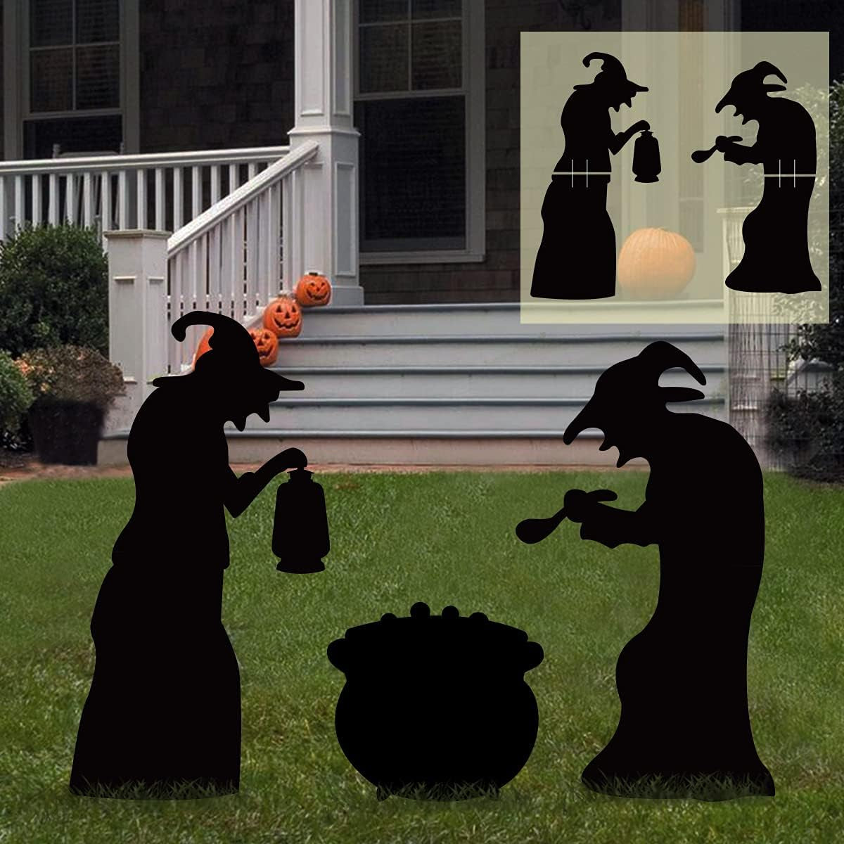 Witch Halloween Decorations Outdoor, 2 Large Black Witches with Cauldron, Scary Silhouette Yard Signs with Stakes, Corrugated Plastic, Waterproof Lawn Decorations for Kids Family Home Party