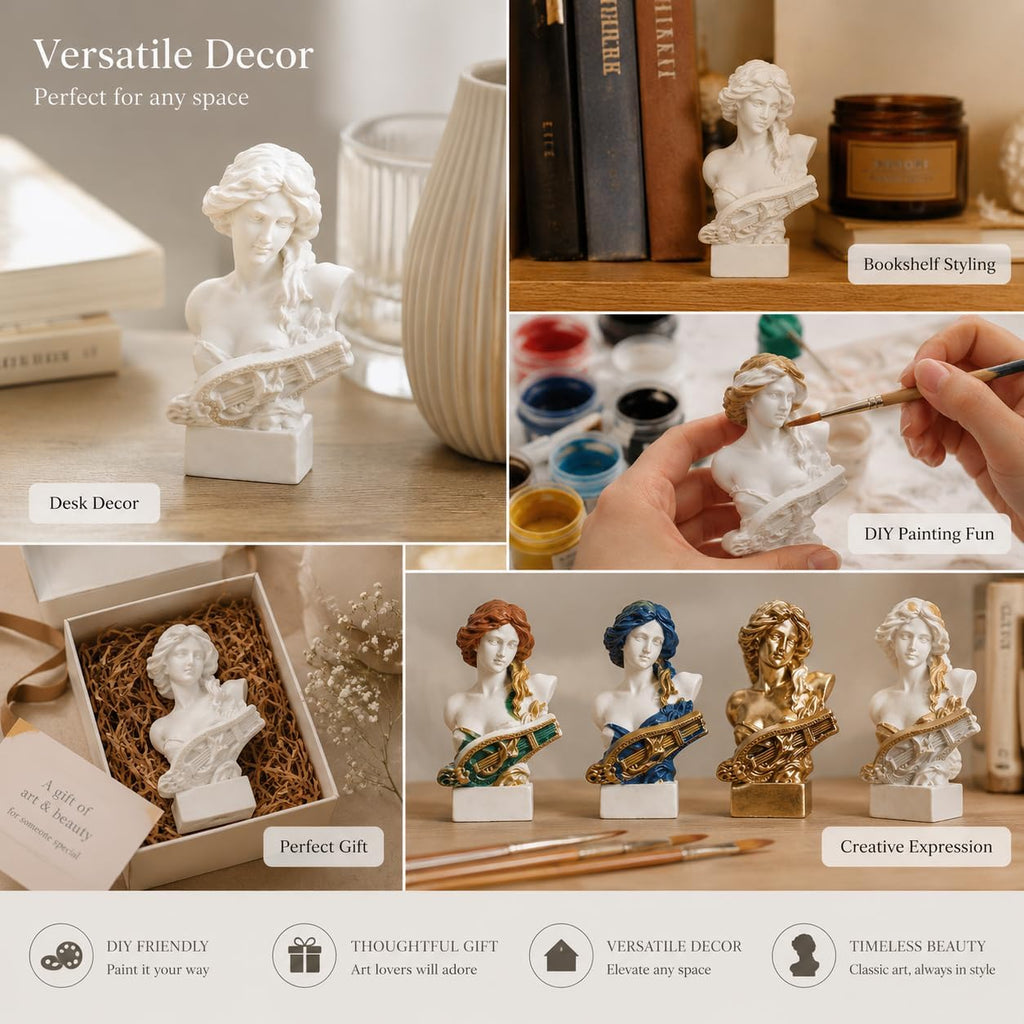 Resin Bust Statue 2.95 Inch Plaster Figurines Mini Home Decoration Sculpture White for Art Hobbyist-Artemis, Home Decoration