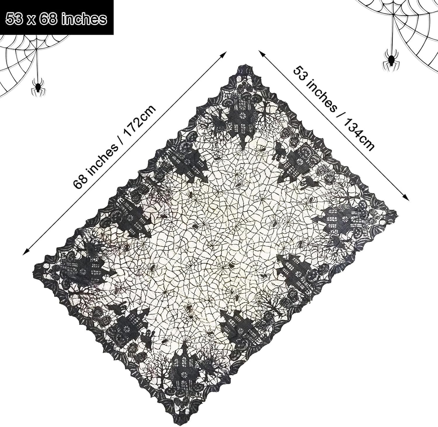 Halloween Tablecloth - Gothic Black Lace Spider Web Table Cover for Halloween Masquerade, Dinner Party, Scary Movie Nights Table Decorations - 53X68 Inches