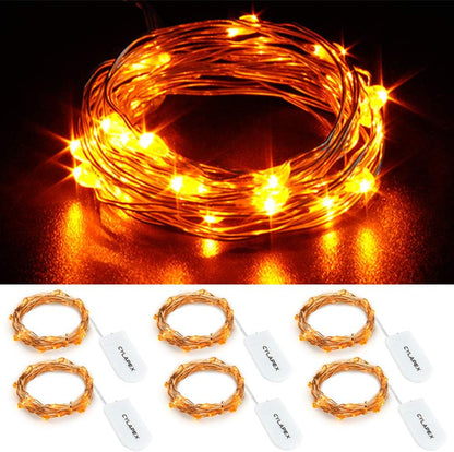 6 Pack Fairy Lights Battery Operated 7Ft 20 LED Mini String Lights Silver Wire Firefly Starry Moon Twinkle Lights for Halloween Mason Jars Party Christmas Centerpiece Table Decorations, Orange