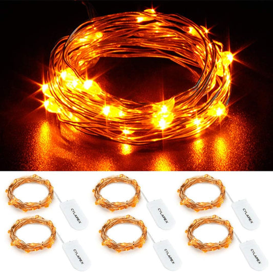 6 Pack Fairy Lights Battery Operated 7Ft 20 LED Mini String Lights Silver Wire Firefly Starry Moon Twinkle Lights for Halloween Mason Jars Party Christmas Centerpiece Table Decorations, Orange