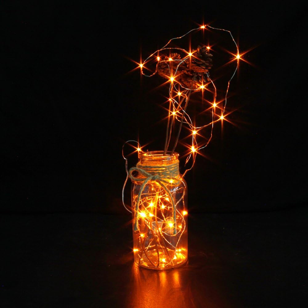 6 Pack Fairy Lights Battery Operated 7Ft 20 LED Mini String Lights Silver Wire Firefly Starry Moon Twinkle Lights for Halloween Mason Jars Party Christmas Centerpiece Table Decorations, Orange