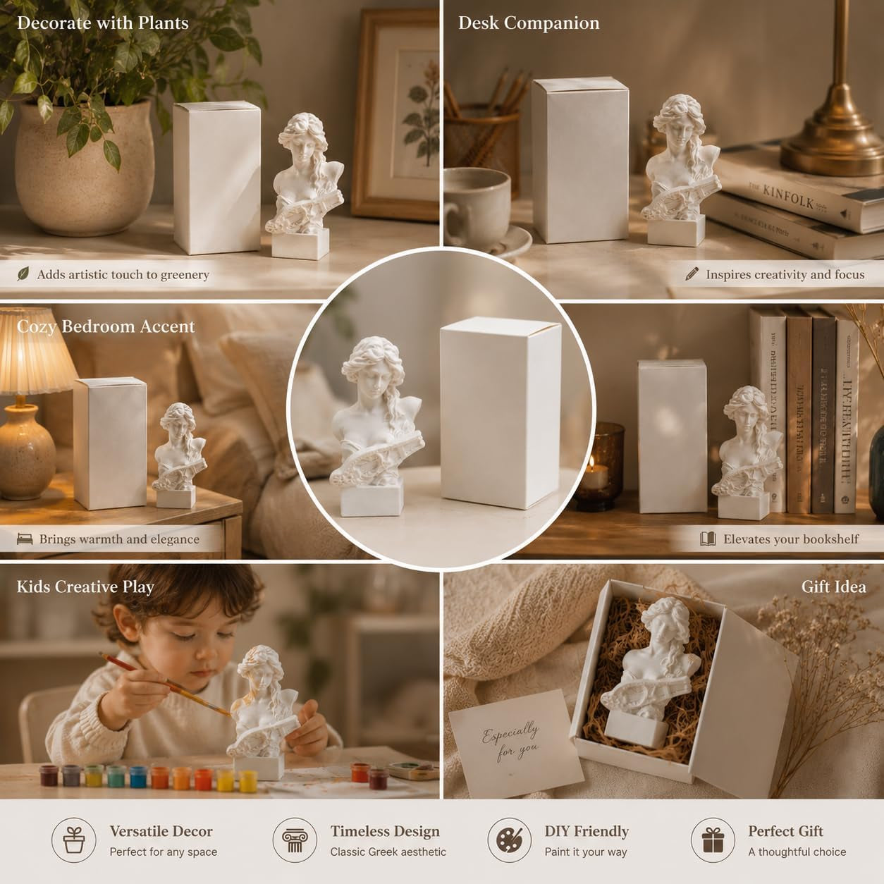 Resin Bust Statue 2.95 Inch Plaster Figurines Mini Home Decoration Sculpture White for Art Hobbyist-Artemis, Home Decoration