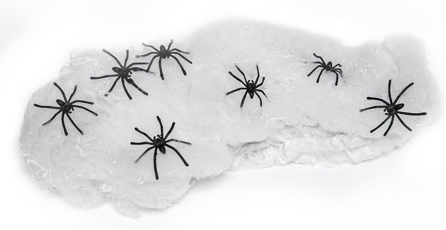 Halloween Spider Web Decoration, 200 Square Feet & Plastic Spiders, Halloween Party Supplies, Spider Webs (Small, 200 Sq Feet) (8 Fake Spiders Included)